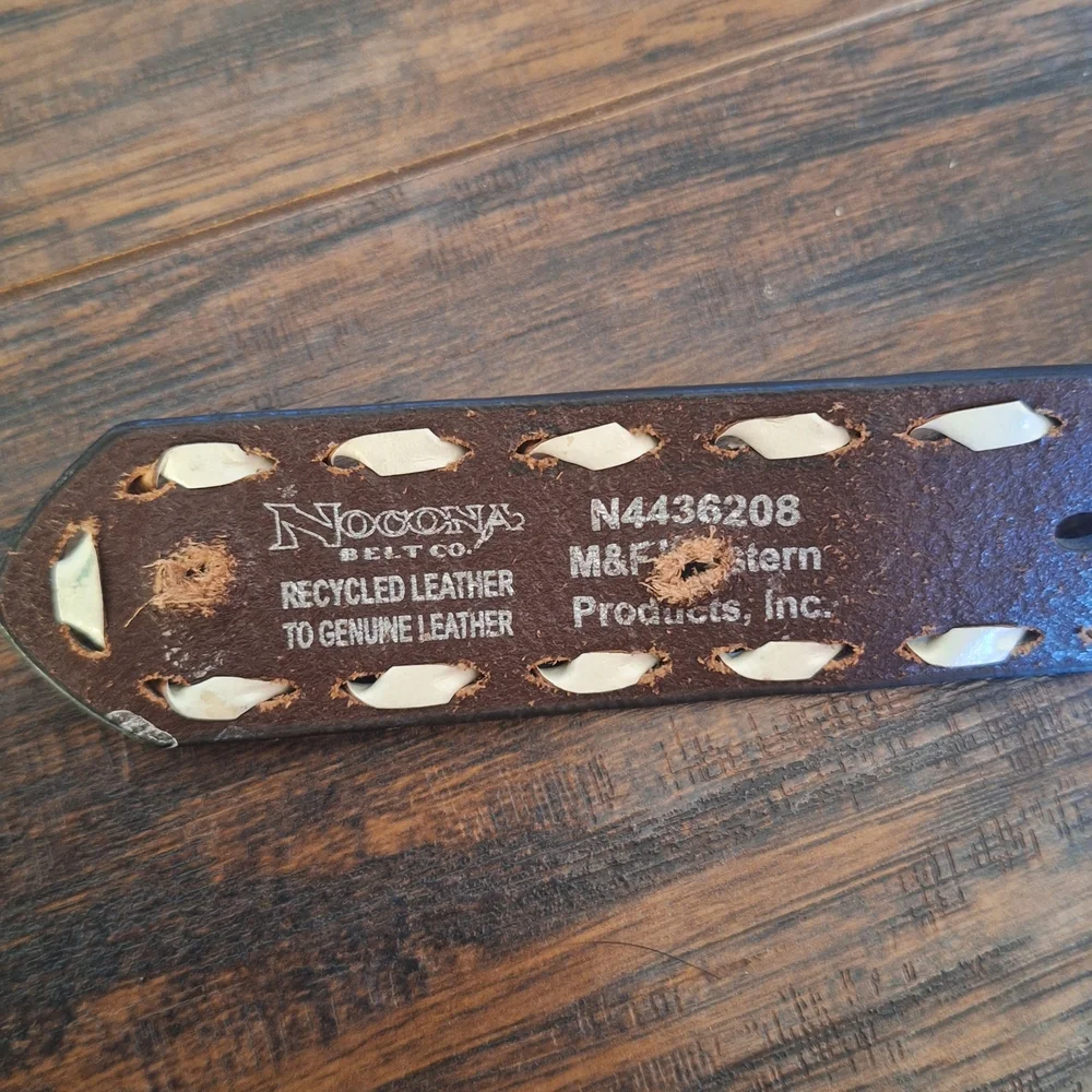 Nocona Brown Leather Floral Embossed Belt with Silver Bull Rider Buckle